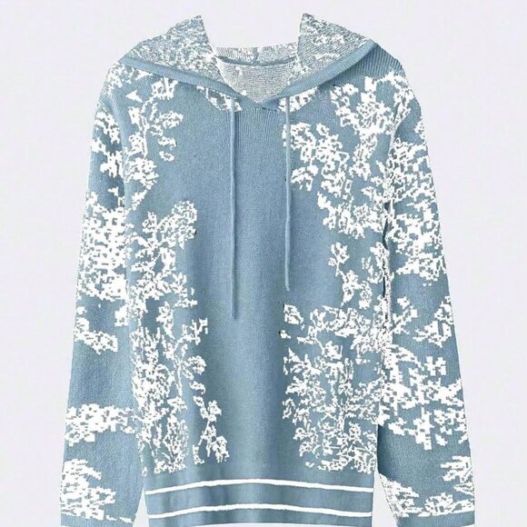 Baby Blue Casual Women's Printed 2-Piece Sweater Set - Picture 4 of 6